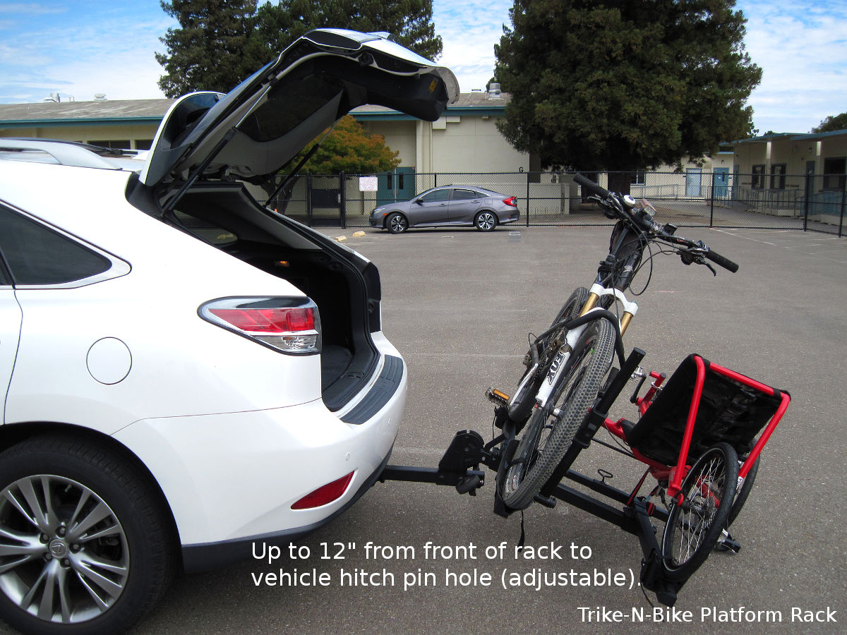 Trike rack tilted down on vehicle hitch